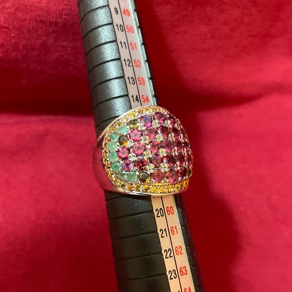 Rhodolite garnet sterling silver ring sz 8.5with tourmaline emerald and sapphire - Picture 10 of 10